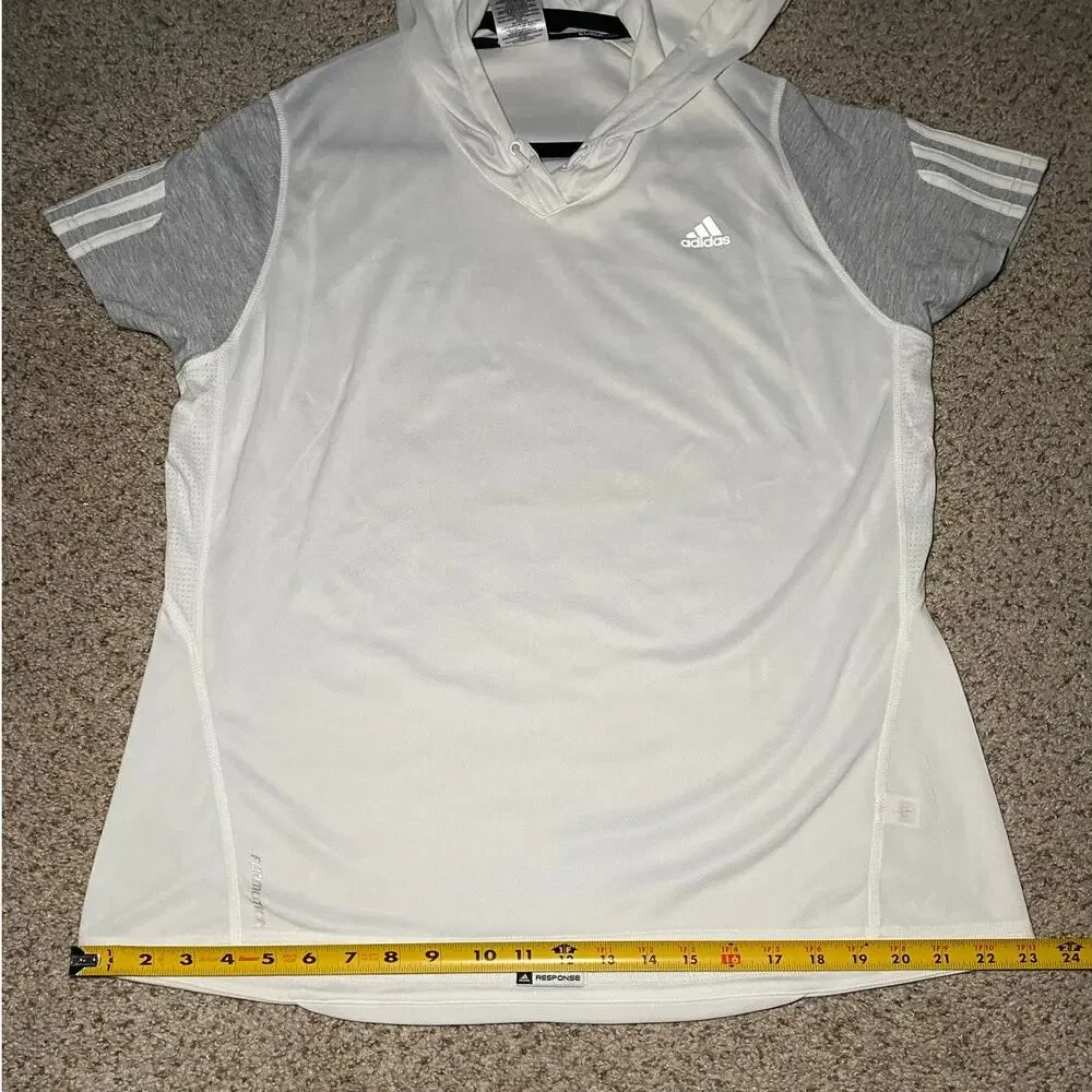 Adidas - White & Gray Striped - Hooded Workout Top
